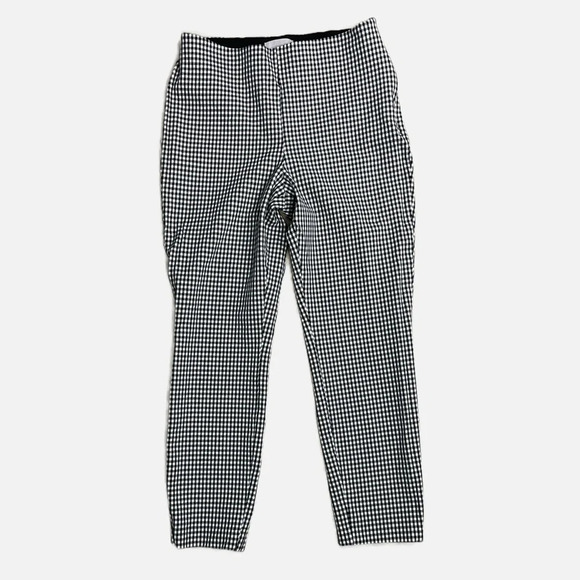 H&M Women’s Cropped Pants Trousers Medium Black White Check Plaid Side Zipper - Picture 1 of 8